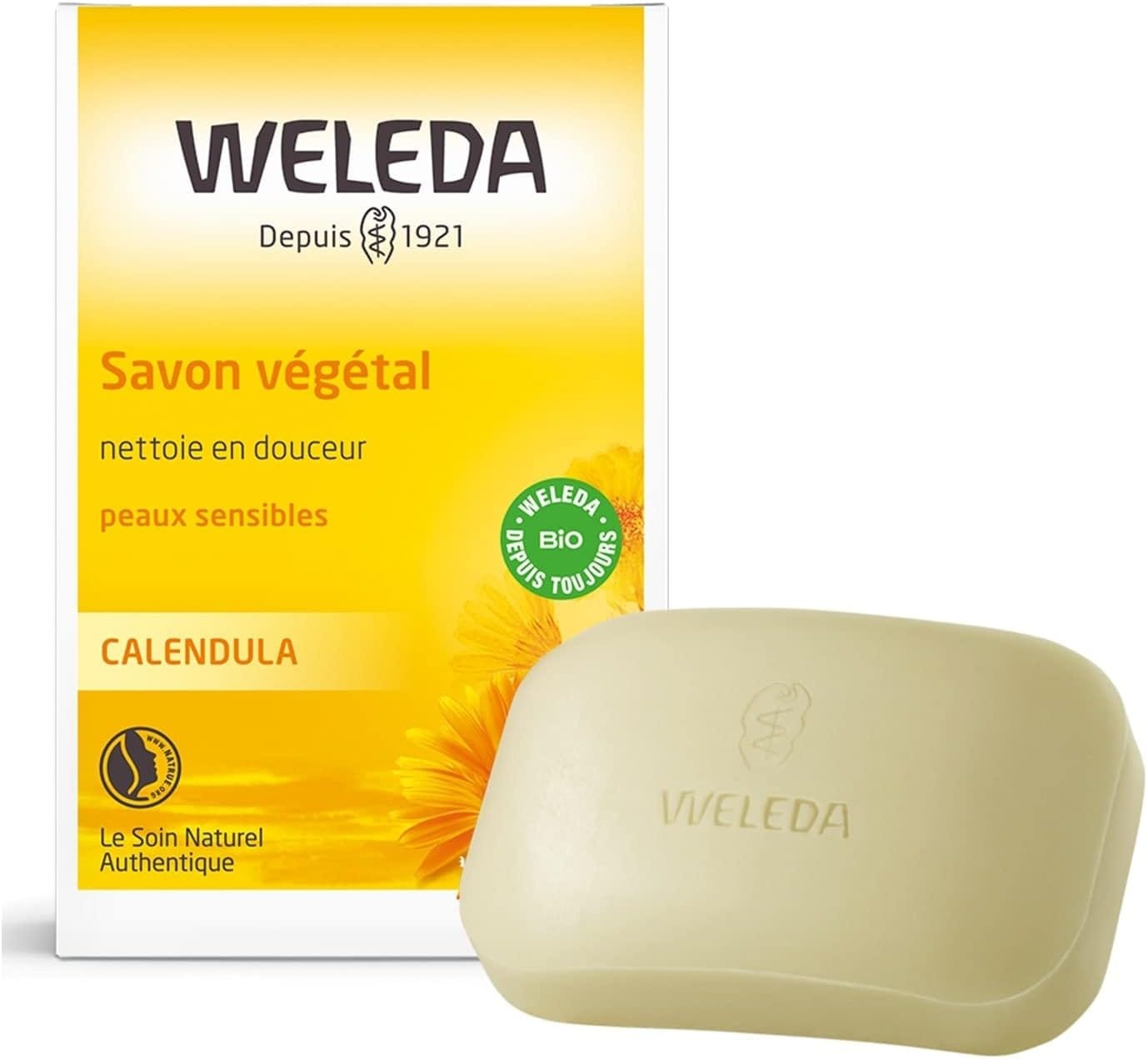 WELEDA - Savon végétal au Calendula - Nettoie en douceur - Mousse fine et onctueuse - NATRUE* - Bio** - Vegan*** - 100g