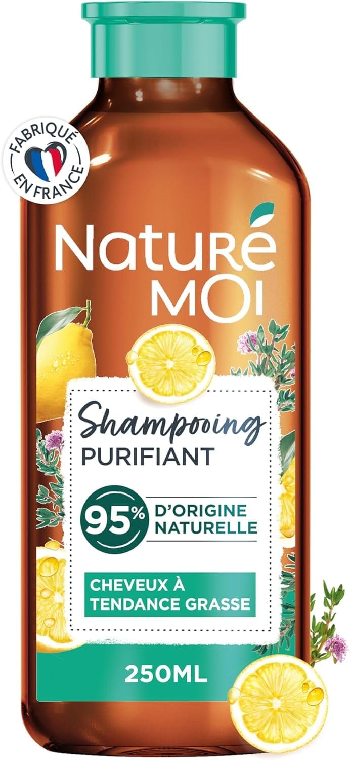 Naturé Moi - Shampooing purifiant au thym et citron bio de Provence - Régule l'excès de sébum des cheveux à tendance grasse - 250ml - Fabriqué en France