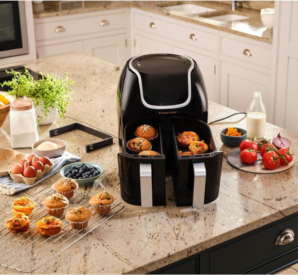 Russell Hobbs Air Fryer Double tiroir [2 Paniers 4,25L ou 8,5L au total ] SatisFry Snappi (8 en 1, écran tactile, synchronisation des temps de cuisson,...