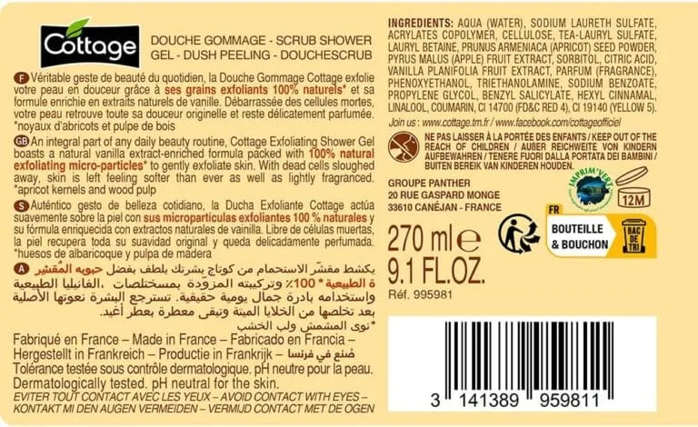 Cottage Douche Gommage Délicieuse Vanille Grains Exfoliants 100% Naturels