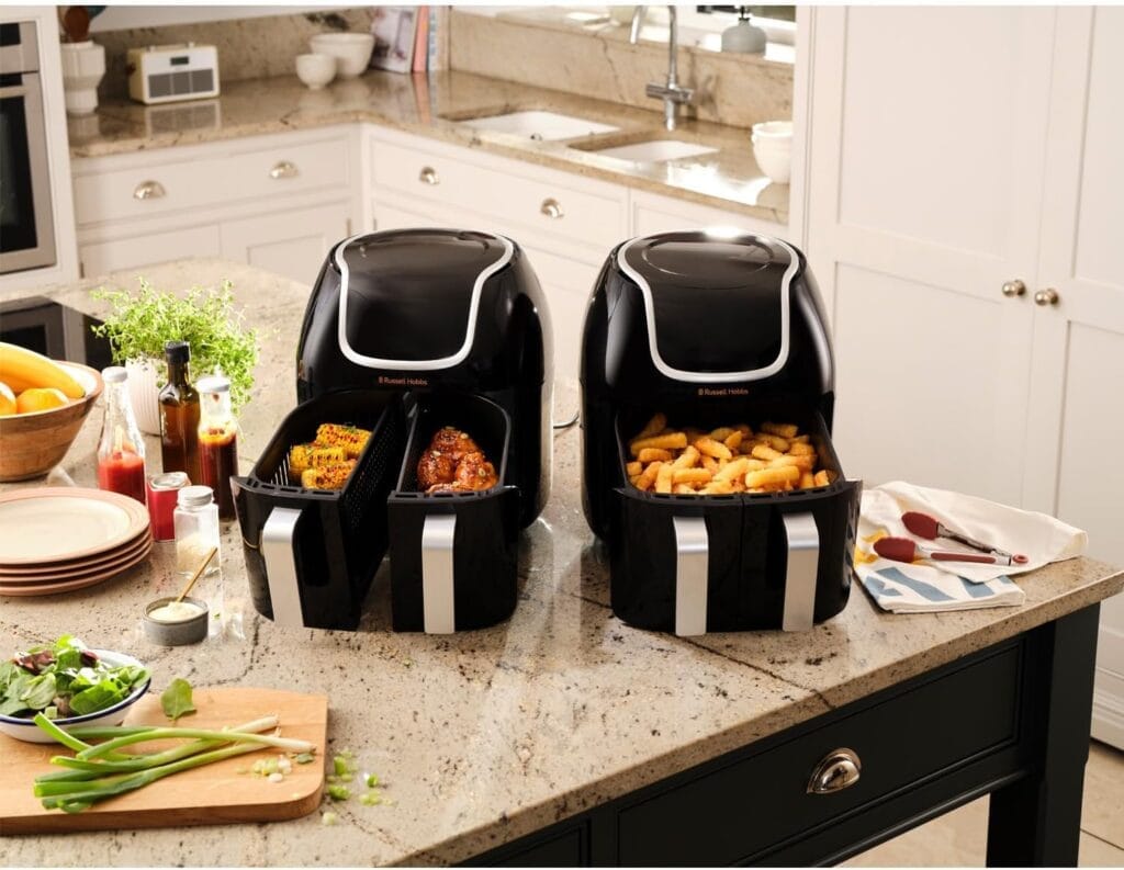 Russell Hobbs Air Fryer Double tiroir [2 Paniers 4,25L ou 8,5L au total ] SatisFry Snappi (8 en 1, écran tactile, synchronisation des temps de cuisson,...