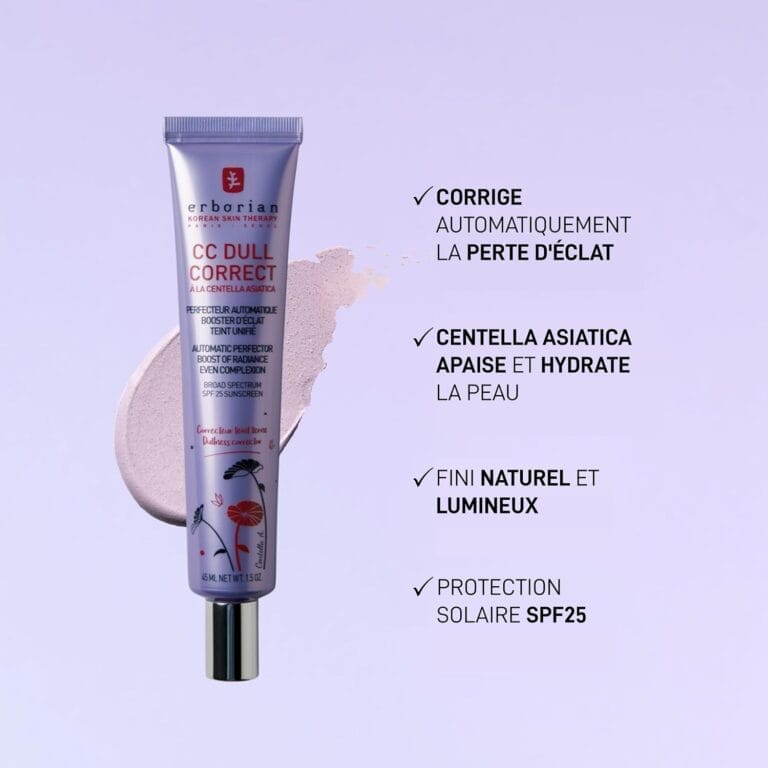 Erborian - CC Dull Correct - Soin Perfecteur Automatique de Teint - à Base de Centella Asiatica - Booster d’Eclat Illuminateur, Peau Unifiée - Crème Visage - Produit Coréen