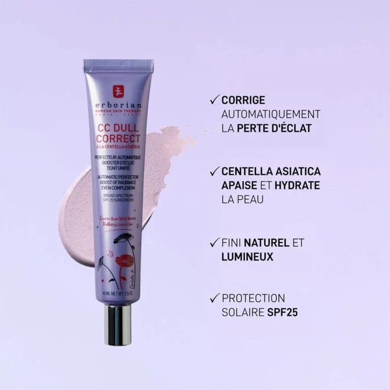 Erborian - CC Dull Correct - Soin Perfecteur Automatique de Teint - à Base de Centella Asiatica - Booster d’Eclat Illuminateur, Peau Unifiée - Crème Visage - Produit Coréen