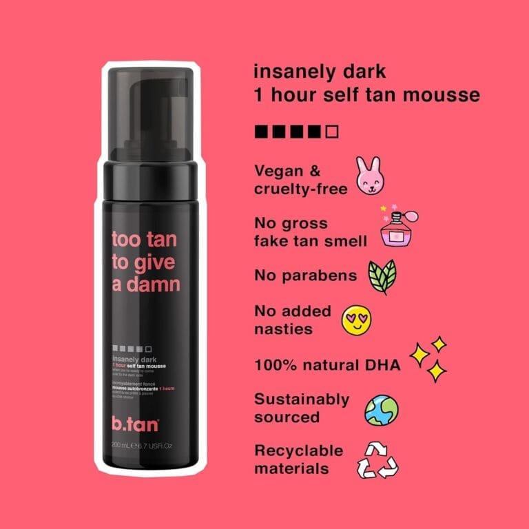 b.tan Mousse Autobronzante | Too Tan To Give A Damn - 1 Heure, Sans Mimmicks, Sans Fausse Odeur de Bronzage, Sans Méchants Ajoutés, Végétalien, Sans Cruauté