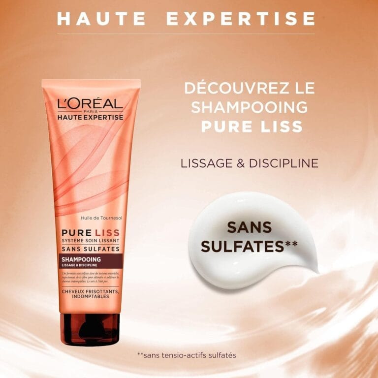 L'Oréal Paris Pure Liss Shampoing Sans Sulfate à l'Huile de Tournesol - Lissage & Discipline - Cheveux Frisés & Indomptables - 250 ml