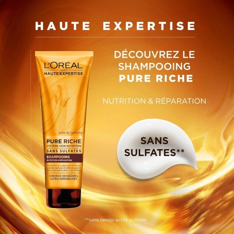 L'Oréal Paris Pure Riche Shampooing Sans Sulfate à l'Huile de Caméline - Nutrition & Réparation - Cheveux Desséchés - 250ml