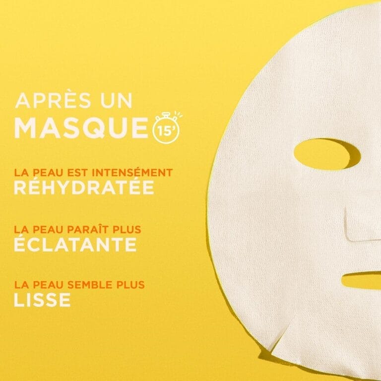 GARNIER Skin Active - Masque Visage Tissu - Super Hydratant & Booster D'Éclat - Vitamine C & Acide Hyaluronique - Vegan & Cruelty Free - Peaux Ternes en Manque D'Éclat - x1
