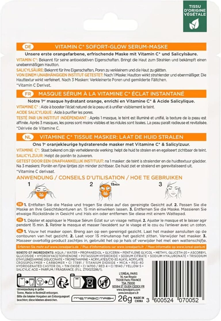 L'Oréal Paris Revitalift Clinical Masque Sérum Eclat Vitamine C, Coffret 5 Masques