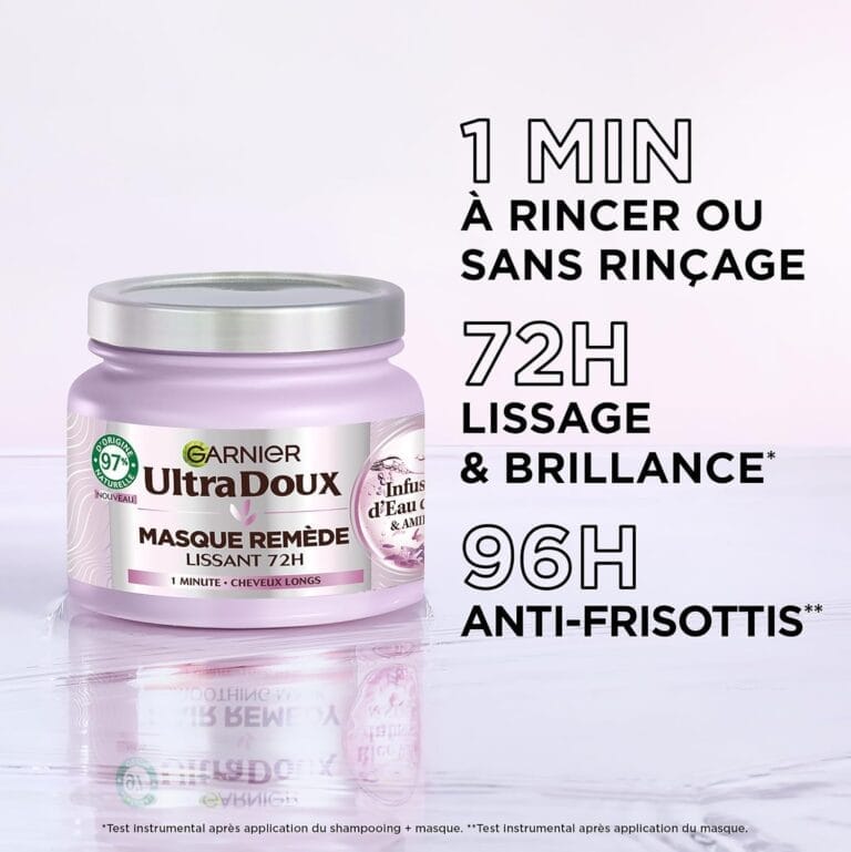 Garnier Ultra Doux - Masque Lissant Douceur & Brillance à l'Infusion d'Eau de Riz - Cheveux Rebelles et Indisciplinés - 340 ml
