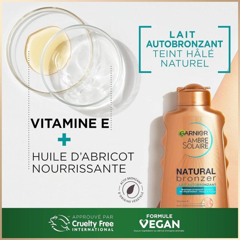 GARNIER Ambre Solaire - Natural Bronzer - Lait Autobronzant Hydratant & Apaisant - Hâle Doré & Lumineux Pendant 1 Semaine - À l'Huile D'Abricot - Vegan & Cruelty Free - Corps - 200 ml
