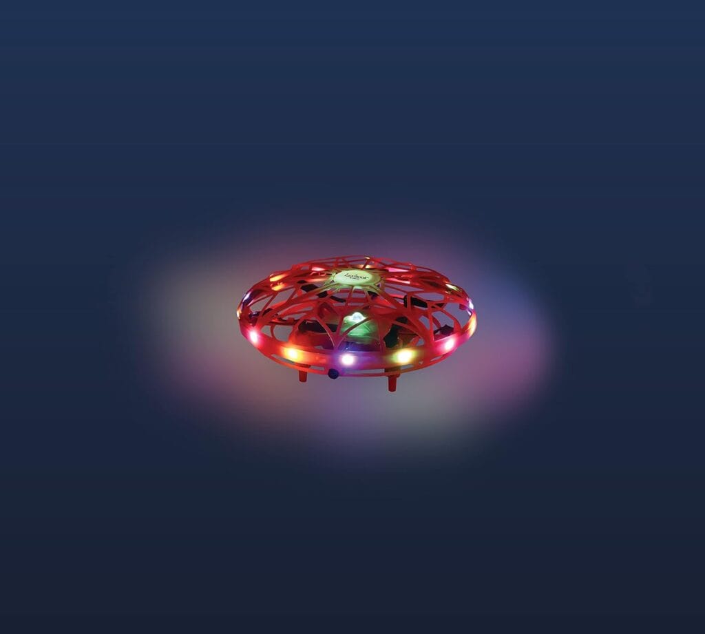 Lexibook, Crosslander® UFO, Premier drone lumineux rechargeable avec contrôle gestuel, jusqu'à 5km/h, capteur de mouvement, maintien de l'altitude, effets lumineux, Rouge, UFO01