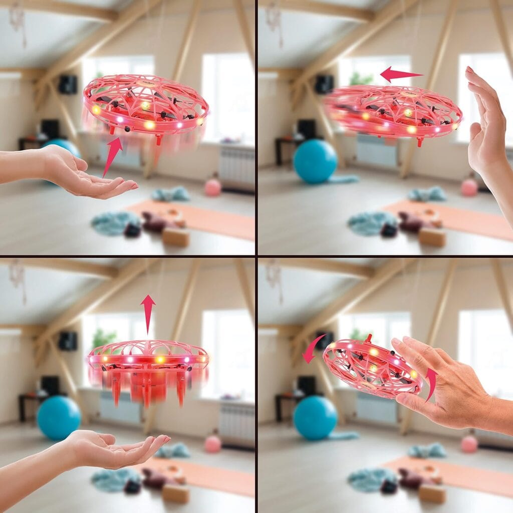 Lexibook, Crosslander® UFO, Premier drone lumineux rechargeable avec contrôle gestuel, jusqu'à 5km/h, capteur de mouvement, maintien de l'altitude, effets lumineux, Rouge, UFO01